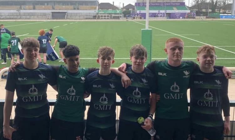 six Loughrea Rugby Club youth players (U16s) who were involved in the Connacht Rugby provincial talent squad match at the Sportsground this morning.