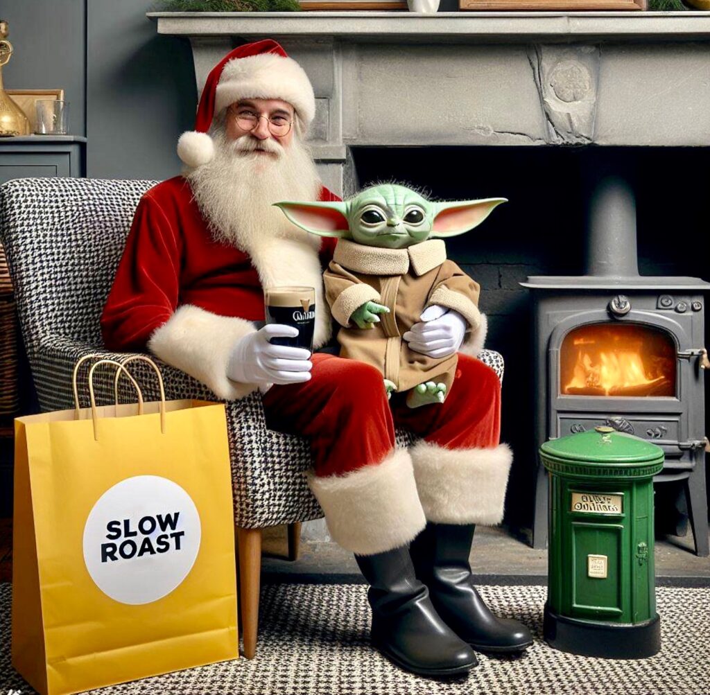Santa Claus Creates Christmas Magic at Slow Roast Loughrea with Special Green Post Box for Kids' Letters
